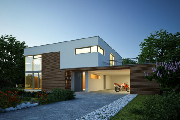 Einfamilienhaus im kubistischen Baustil mit Holzfassaden und großer Glasfront - RENTZ Architekten und Wohnbau